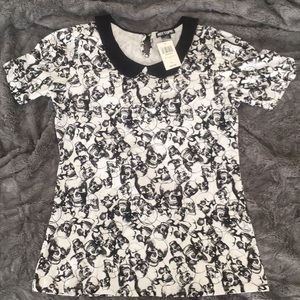 Fun Black and White Skull Peter Pan Collar Shirt